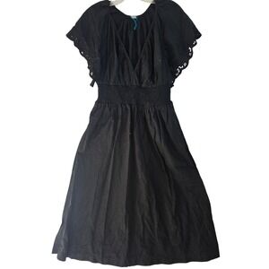 Old Navy Black Smocked Waist‎ Eyelet Flutter Sleeve V Neck Midi Dress Petite M